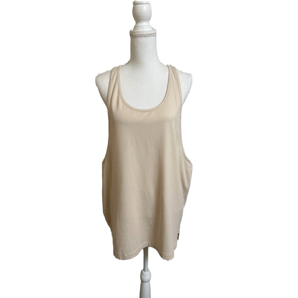 NWT Alphalete Women's XL Beige Racerback Tank Top Long Length Viscose Blend